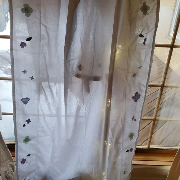 American Pacific Pair of Farmhouse Botanical Sheer Floral Curtains - Picture 3 of 6